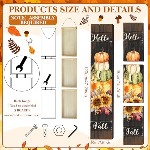 Farmhouse Fall Porch Signs 47" Wooden Outdoor Fall Porch Decor for Home - Image 2