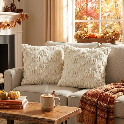 AVOIN colorlife Beige Pumpkin Fall Throw Pillow Covers 18x18 Inch - Image 2