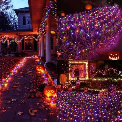 LAMPHOME Halloween String Lights, 66ft 200 LED Orange Purple Green LED Halloween Lights Plug in,Fairy Starry Mini Lights, 16 Modes Indoor Outdoor Halloween Party Garden Yard Home Holiday Decoration - Image 2