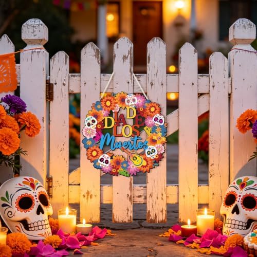 COCHIE Día De Los Muertos Sugar Skulls Door Decorations Welcome Sign - Image 6
