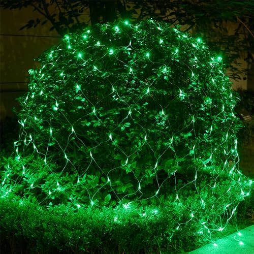 WATERGLIDE Outdoor Christmas Net Lights, 12FT x 5FT 360 LED Mesh String Light with 8 Lighting Modes, Connectable Waterproof Lights for Garden Tree Bushes, St. Patrick's Day Party Decorations, Green - Image 4