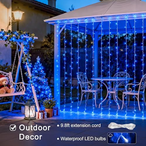 JMEXSUSS 300LED Blue Curtain Lights, 9.8x9.8ft String Lights Indoor Outdoor - Image 3