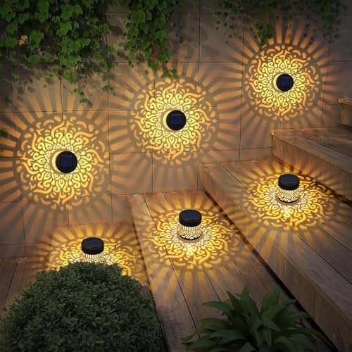 Decorative Solar Mandala Lights, Solar Mandala Lights Outdoor, Mandala Theme Waterproof Fence Light for Garden Post Patio Backyard Yard Decor (4PCS, Warm White) - Image 3