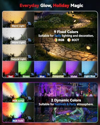 Focusing Solar Spot Lights Outdoor Waterproof, RGB+3CCT Tree Uplights 4Pack - Image 4