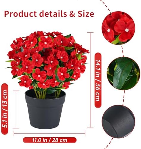 Artificial Impatiens Flowers in Pot for Outdoor 14 Inch - Image 2