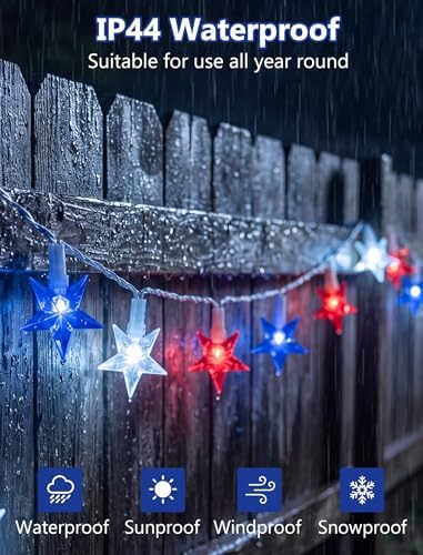 35 Red White and Blue Star Lights, 13.6Ft 4th of July String Lights - Image 3