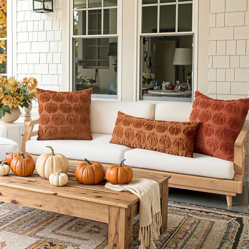 MIULEE Fall Pillow Covers Pumpkin Fall Decor 22x22 Dark Rust - Image 5