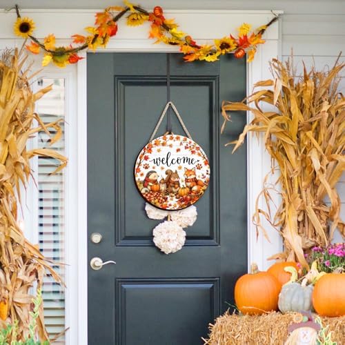 Leopard Pumpkin Fall Decor Sign for Front Door, Fall in Love Wooden Door Hanger, Rustic Farmhouse Autumn Pumpkin Wall Decor, Thanksgiving Halloween Porch Decorations for Home (Squirrel) - Image 6