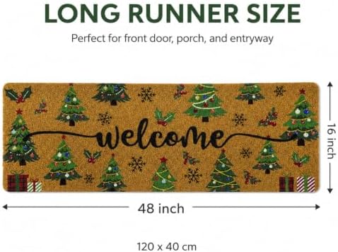 Long Doormat 48x 16 inch Christmas Tree Door Mat Welcome Doormat for Winter Christmas Front Door Outdoor Indoor Porch Entrance Decor Vivid - Image 2