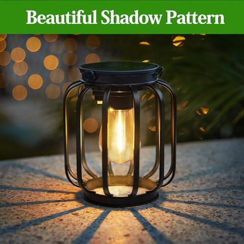 Solar Hanging Lanterns Outdoor: 2 Pack Metal Solar Hanging Lights with Hook, Bright - Warm Waterproof LED Lanterns for Outside, Classic Decorative Solar-Powered Light for Yard Garden Patio Porch Decor - Image 2