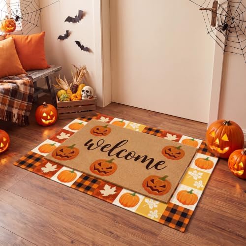 2 Pcs Fall Halloween Door Mat Outdoor Welcome Pumpkin Rug - Image 5
