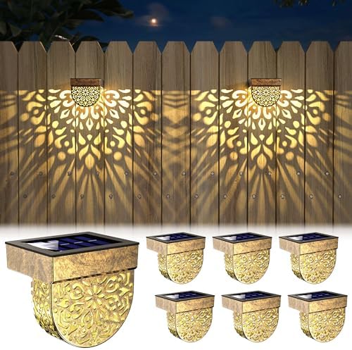 Solar Fence Lights 6 Pack Solar Step Lights Outdoor Waterproof LED Solar Powered Wall Lights Outdoor Decorations Warm Yellow Light Decorative Lighting for, Front Door, Backyard (Gold) by EKQ