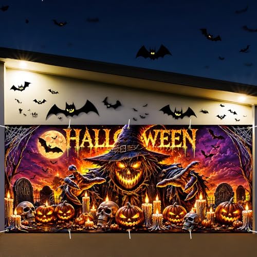 7 x 16 ft Harvest Scarecrow Halloween Garage Door Decorations Halloween decorations Witch Door Cover, Hanging Banner, Cauldron Backdrop Mural for Home - Image 2