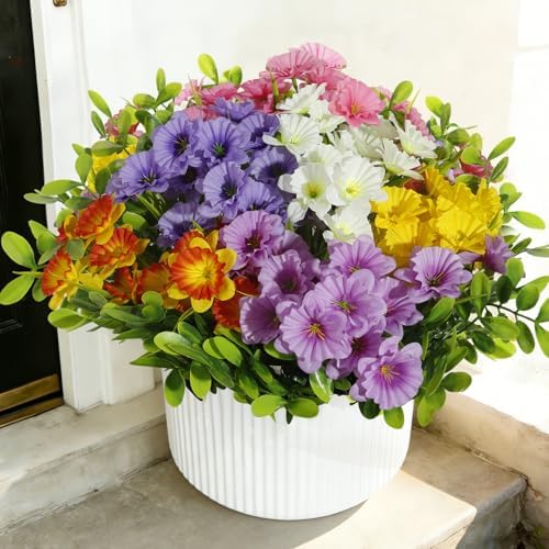 Faux Outdoor Plants UV Resistant, 12pcs Realistic Artificial Flowers, Silk Daffodils Flowers for Outdoor Planters, Colorful Faux Flowers ＆ Plants for Garden Outside Patio Porch Window Home Decor by Unknown