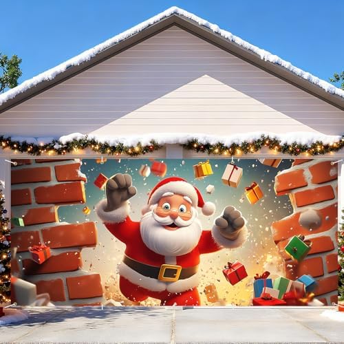 6 x 13 ft Christmas Garage Door Decorations Merry Christmas decorations Xmas Garage Door Cover, Happy New Year Hanging Banner for Home,Outdoor,Indoor,Party (Santa Claus, 6 x 13 ft) by THISFIND