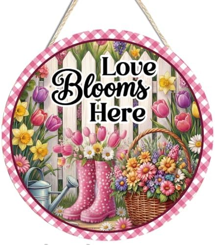 Love Blooms Here Floral Wooden Welcome Door Sign Wall Decor by Unknown