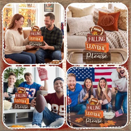 Moucuny 4 Pcs Fall Football Table Decor Farmhouse Tiered Tray Sign Set - Image 5