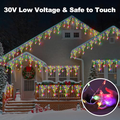 Christmas Outdoor String Lights Waterproof, 218 LED 13.8FT Star Curtain Fairy Lights with 11 Drops Connectable Clear Wire Christmas Light Decorations 8 Modes for Eaves Yard Wedding Party Holiday Decor - Image 2