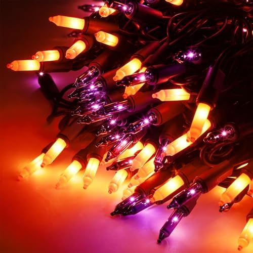 Orange&Purple Halloween Lights, 100 Count, Incandescent Mini Halloween String Lights Outdoor, Black Wire Connectable Tree Light for Garland Xmas Thanksgiving Holiday Patio Home Decor - Image 3
