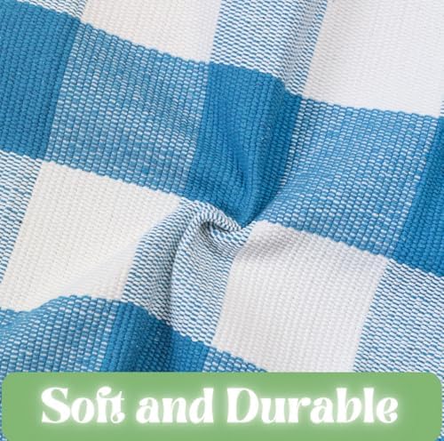 Ckorzen Blue and White Plaid Rug, 4' x 6' Spring Outdoor Front Porch Door Decor Mat, Washable Cotton Woven Farmhouse Area Rug for Layered Door Mats Carpet, Entryway, Easter Décor - Image 6