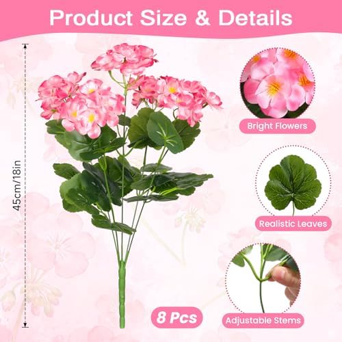 Alupssuc 8 Bundles Artificial Geranium Flowers UV Resistant for Outdoors - Image 3
