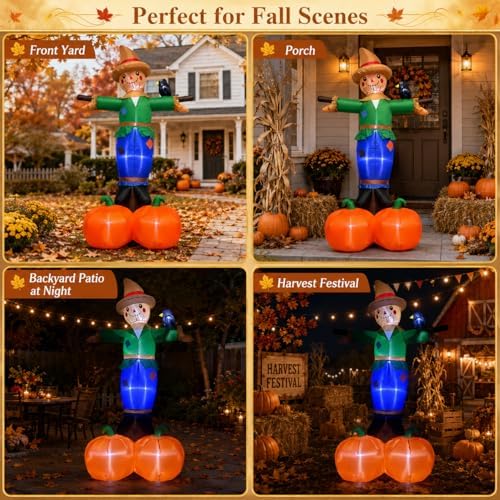 7.9FT Fall Inflatable Scarecrow with 2 Pumpkins for Thanksgiving Decor - Image 3