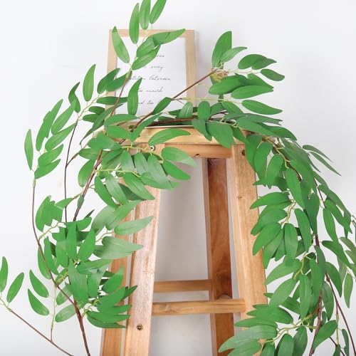 RECUTMS Artificial Silk Willow Leaves Twig Garland 2Pc 6Ft Light Green Vine - Image 2
