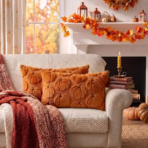Fall Pillow Covers Pumpkin Fall Decor 12x20 Set of 2 Caramel - Image 6