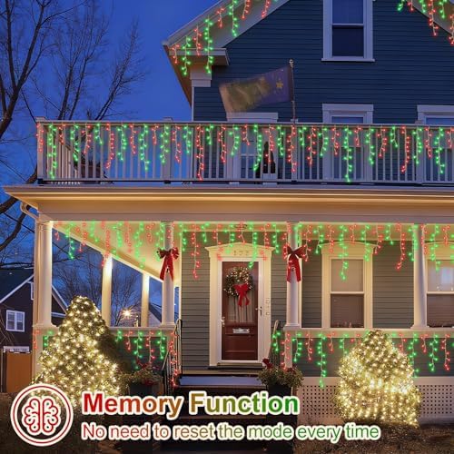 YEGUO 33ft 400 LED Red and Green Icicle Lights Outdoor Waterproof, 80 Drops Icicle String Light Connectable, 8 Modes Icicle Christmas Lights with Memory Timer - Image 5