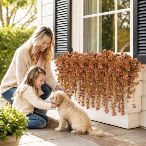 6 Pcs Fall Artificial Hanging Flowers for Outdoors, 30 Inch Brown Morning Glory Vines UV Resistant Fake Hanging Plants Silk Hanging Flowers for Garden Porch Patio Window Box Farmhouse Decor - Image 5