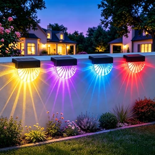 Solar Deck Lights 4 Pack Waterproof Solar Step Lights Outdoor Stair Lights Solar Fence Lights Outside Decor for Backyard Garden Deck Fences Wall Patio Steps Stairs Porch by BUNEESolarLights