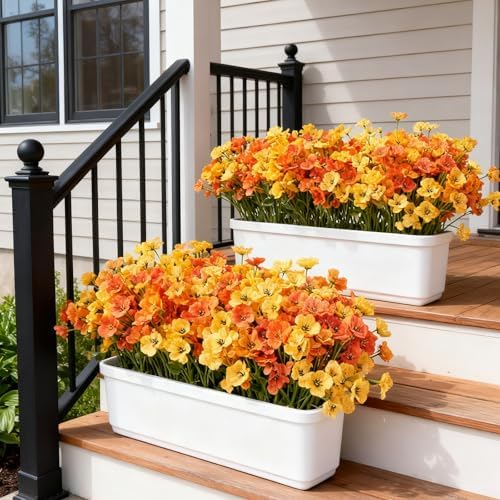 Artificial Fall Flowers for Outdoor Faux Plants for Spring Summer Decoration, UV Resistant Realistic Silk Plastic Fake Autumn Fall Flowers Garden Porch Patio Balcony Yard Front Home Decor, 24 Bundles - Image 5