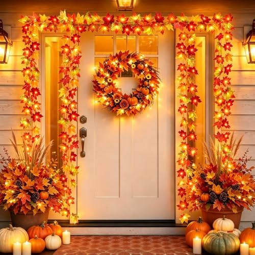 Runleo 2 Pack Fall Decorations for Home Maple Leaf Lights Total 20ft 40 LED by Runleo