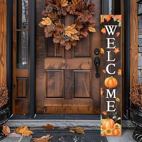 Fall Welcome Sign For Front Porch Fall Porch Sign Maple Leaf Pumpkin Sunflower Thanksgiving Decor Indoor Outdoor Autumn Wooden Vertical Sign For Patio Front Door Porch Wall Yard - Image 5