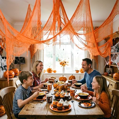 400" x 70" Halloween Orange Creepy Cloth, Fine Mesh Spooky Gauze Cloth - Image 5