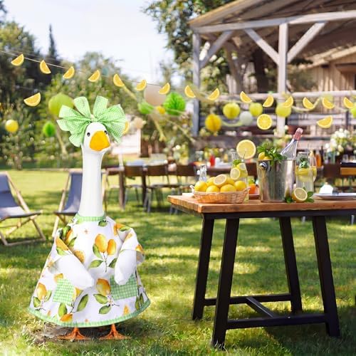 Abbylike Summer Lemon Porch Goose Outfit Spring Lemon Costume Clothes for 23'' Goose for Summer Garden Porch Statue Yard Pathway Decorations - Image 2