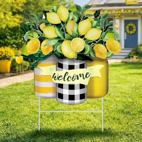 Yookeer Summer Decoration Outdoor Metal Lemon Leaf Sign with Stakes by Yookeer