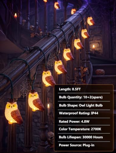 8.5Ft Halloween Owl String Lights, 10LED Halloween Party Decoration Plug-in - Image 4
