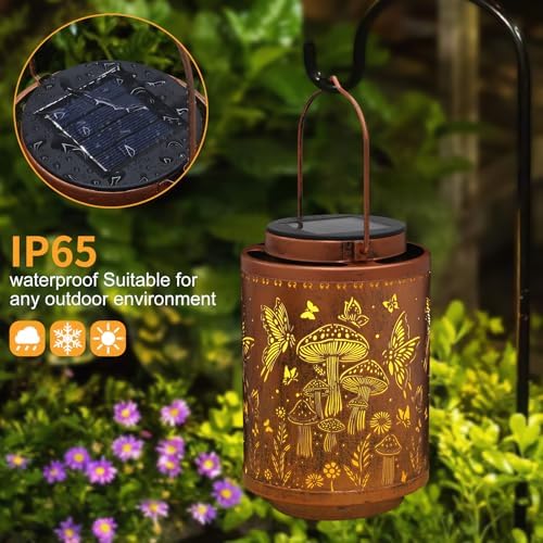 Solar Lanterns Outdoor Waterproof Mushroom Butterfly Garden Decor Gifts for Women Mon Grandma Metal Hanging Solar Lights Decoration for Outside LED Lanterns for Yard Patio Lawn - Image 4