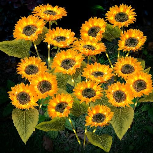 TANSOREN 6 Pack Solar Garden Lights Outdoor, 2 Lighting Modes Warm White LED Waterproof Solar Powered Sunflowers Landscape Light for Outside Yard, Patio, Pathway Decorative, Décor, Gifts by TANSOREN