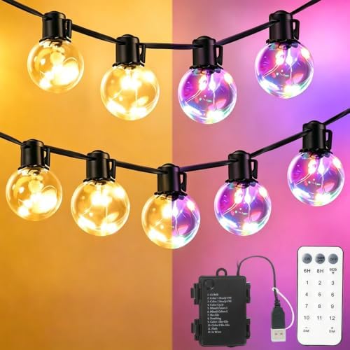 30ft Outdoor String Lights Battery Operated,20 G40 LED Patio Bulbs by KEPSTARS