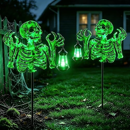 Halloween Decorations Outdoor Scary Skeleton Yard Stakes Solar Lights - Image 3