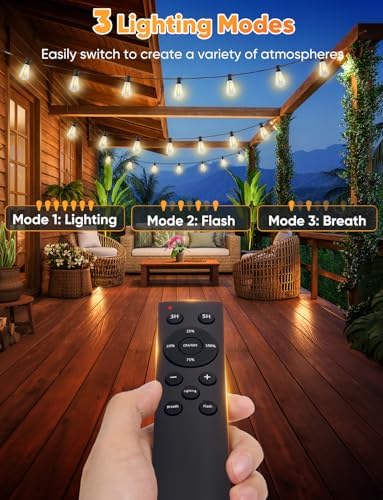 Brightever 50FT Outdoor String Lights with Remote, LED String Lights for Outside with 16 Shatterproof ST38 Vintage Edison Bulbs, 3 Modes 2 Timer Dimmable Outside Lighting for Patio, Gazebo, Deck, Yard - Image 3