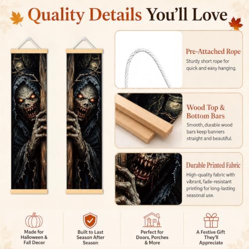 Creepy Zombie Halloween Door Banner Set of 2, Haunted Porch Decor for Home - Image 3