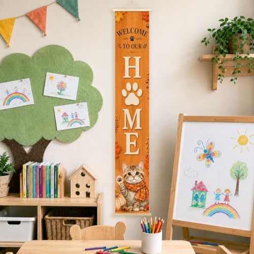 Fall Cat Welcome to Our Home Porch Door Banner Wall Decorations 8x47 - Image 3