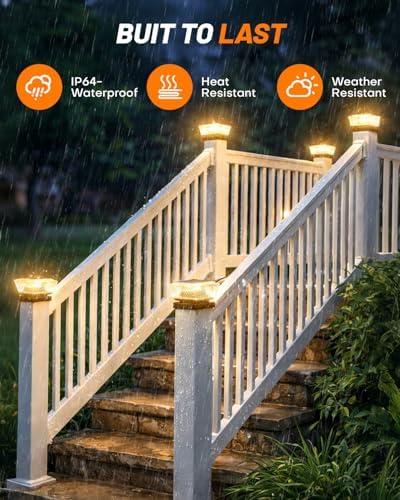 4x4 Solar Post Cap Lights Outdoor 6 Pack, 3000K Warm Fence Deck Post Solar Lights with Upgrade Solar Panel, Waterproof Solar Post Caps for 3.5x3.5, 4x4, Wooden & Vinyl Posts, Porch Patio Garden Use - Image 6