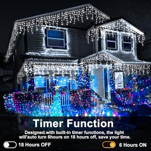 White Christmas Lights Outdoor, 49FT 480 LED Ice Lights for Outside with 90 Drops Clear Wire 8 Modes Timer, Plug in Waterproof for Holiday Eaves Yard Roof Party Christmas Decoration - Image 4