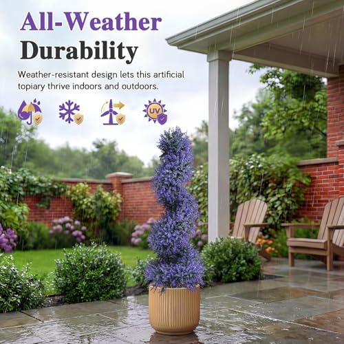 PATIO CHOICE 3ft Artificial Topiary Spiral Trees with Lavender Set of 2 High End Outdoor Faux Plants Realistic Fake Bushes Lilac Shrubs Decorations for Outdoor Front Porch Garden - Image 6