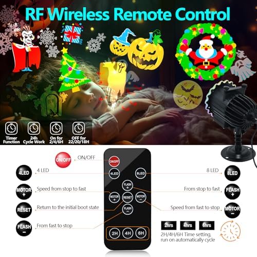 Halloween Decoration,MOSSNDAR Halloween Projector Light Outdoor 96 HD Patterns,Holiday Projector Light with Remote Control,Waterproof Landscape Lamp Projector for Halloween Party New Year Xmas Gift - Image 5
