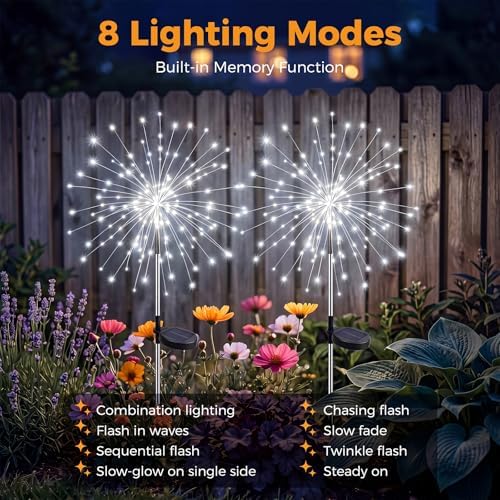 btfarm 2 Pack Solar Garden Lights Outdoor, 8 Modes Firework Lights Outside - Image 5